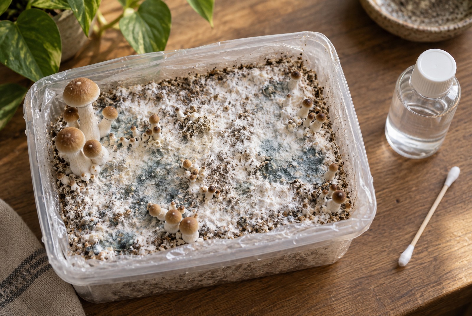 Green in your grow kit is trouble, blue almost never is