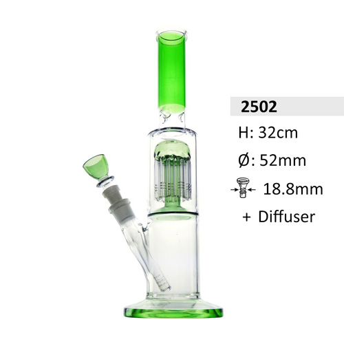 Glass Bong with Percolator and Diffuser Green, 32 cm