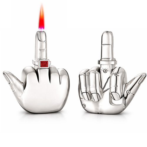 Refillable Middle-Finger Lighter, Silver or Copper