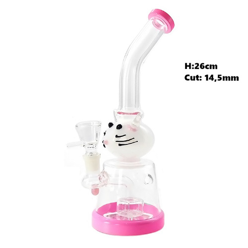 Pink Glass Bong with Cat Design, 26 cm